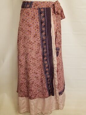 ✅Beaded Magic Wrap Silk Skirt 37" Maxi Reversible Boho Seed Bead NWOT OS